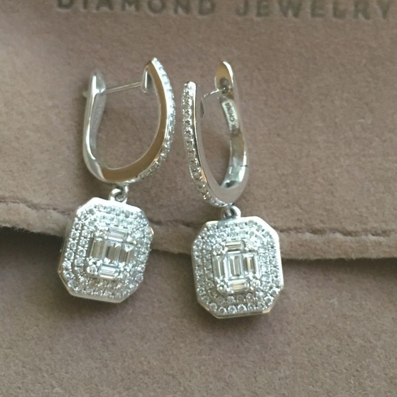 Affinity Jewelry - Solid 14K White Gold Genuine Diamond Drop Earrings